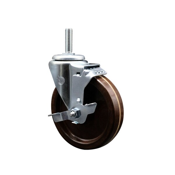 5 Inch High Temp Phenolic 34 Inch Threaded Stem Caster with Brake